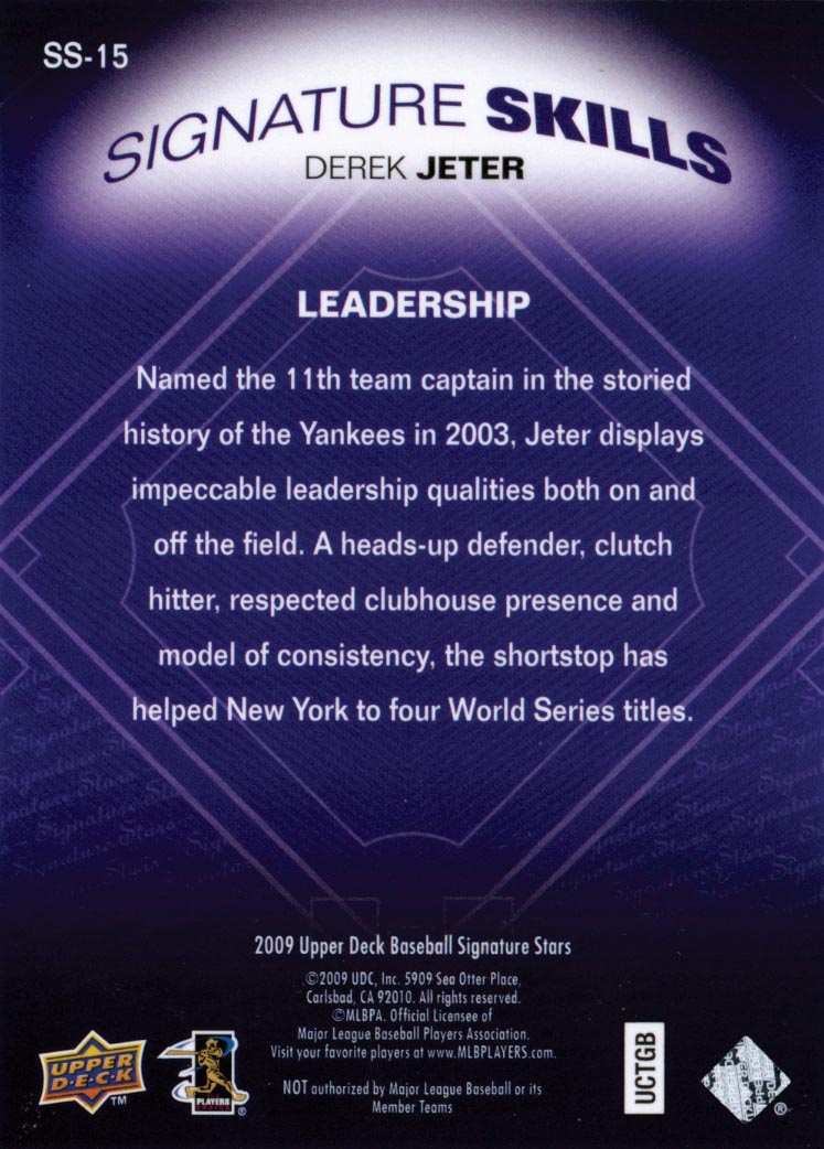 2009 Upper Deck Signature Stars Signature Skills #SS15 Derek Jeter back image
