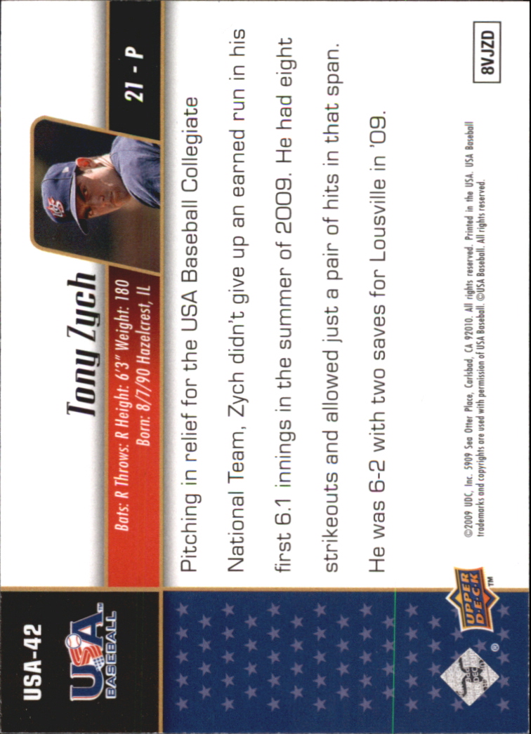 2009 Upper Deck Signature Stars USA Star Prospects #USA42 Tony Zych back image