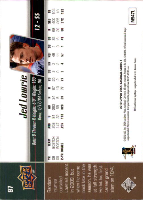 2010 Upper Deck #97 Jed Lowrie back image