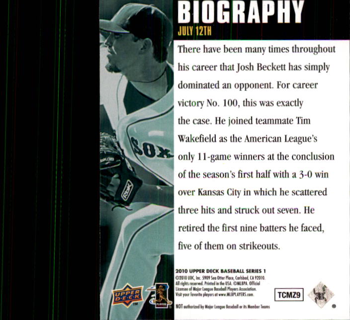 2010 Upper Deck Season Biography #SB116 Josh Beckett back image