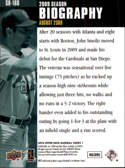2010 Upper Deck Season Biography #SB160 John Smoltz back image
