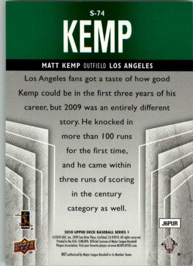 2010 Upper Deck Supreme Green #S74 Matt Kemp back image