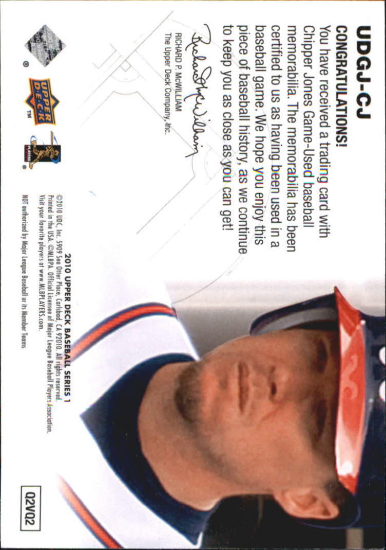 2010 Upper Deck UD Game Jersey #CJ Chipper Jones back image