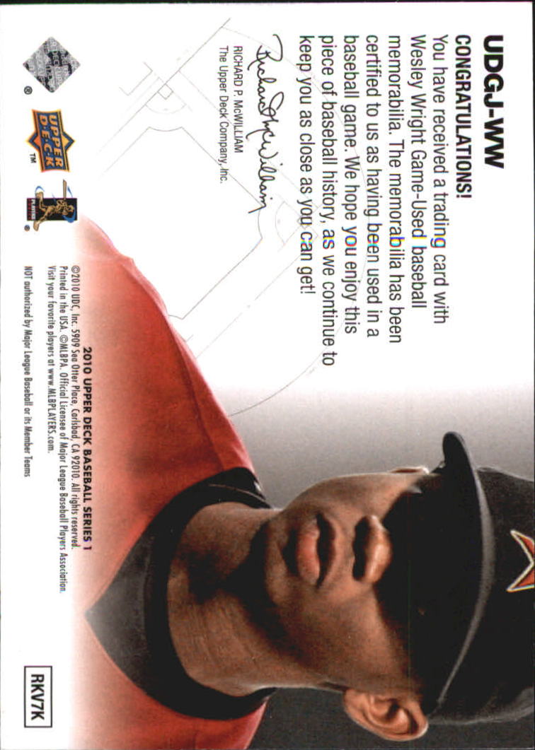 2010 Upper Deck UD Game Jersey #WW Wesley Wright back image