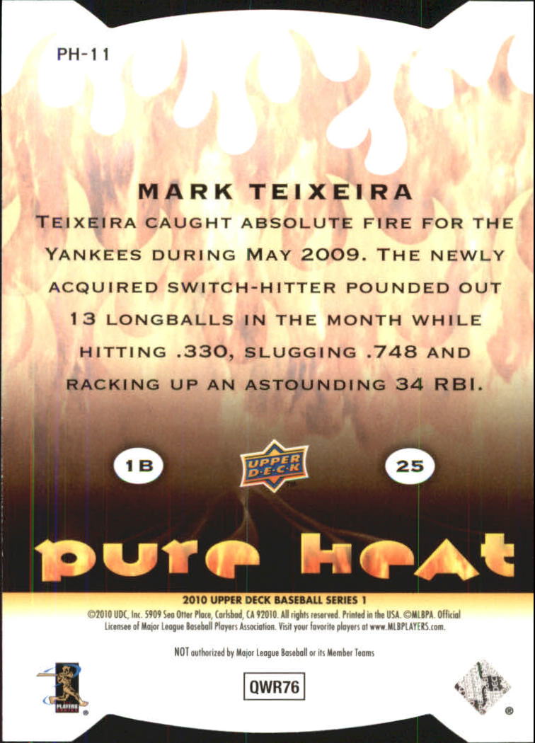 2010 Upper Deck Pure Heat #PH11 Mark Teixeira back image