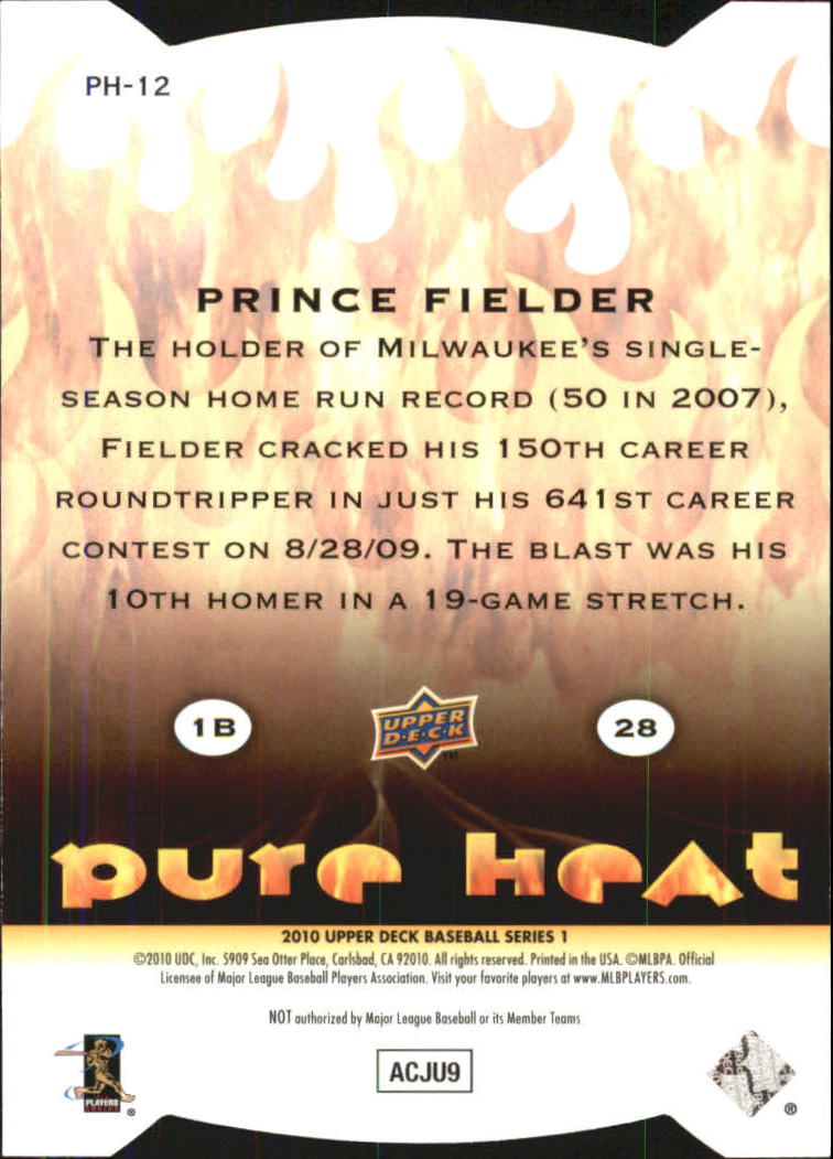 2010 Upper Deck Pure Heat #PH12 Prince Fielder back image