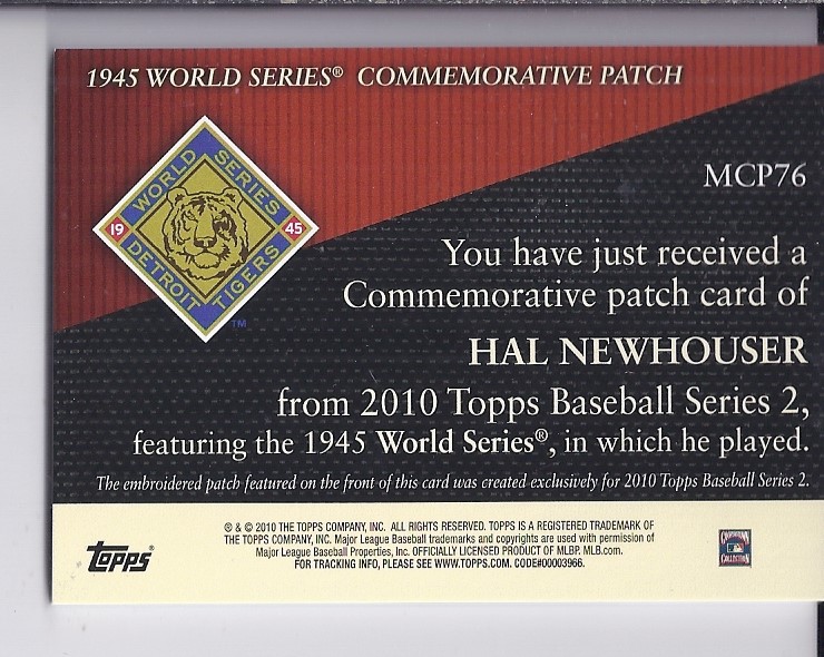 2010 Topps Commemorative Patch #MCP76 Hal Newhouser back image