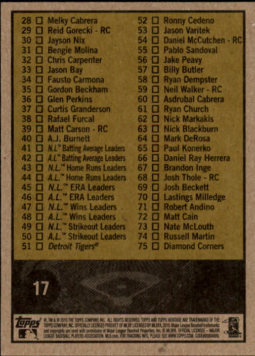 2010 Topps Heritage Baseball Card Pick (Base)