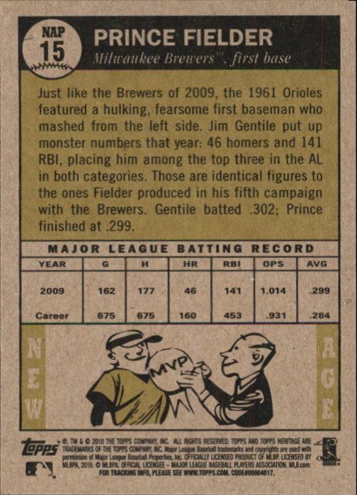 2010 Topps Heritage New Age Performers #NA15 Prince Fielder back image