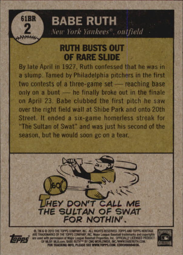 2010 Topps Heritage Ruth Chase 61 #BR2 Babe Ruth back image