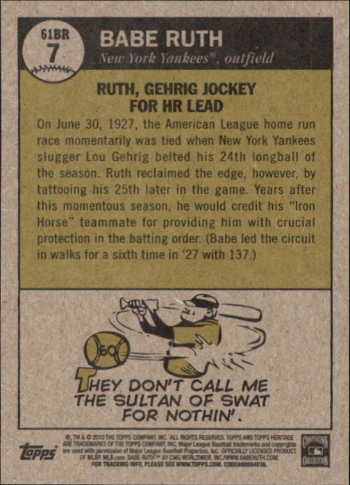 2010 Topps Heritage Ruth Chase 61 #BR7 Babe Ruth back image