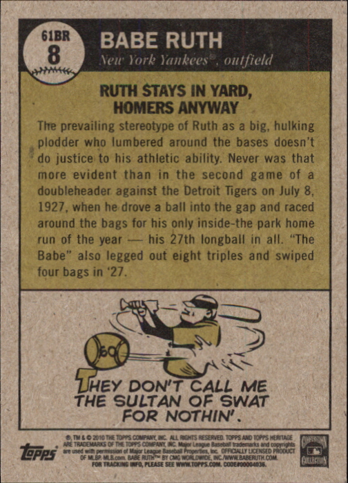 2010 Topps Heritage Ruth Chase 61 #BR8 Babe Ruth back image