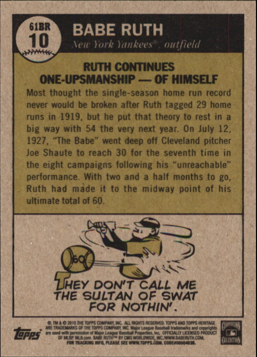 2010 Topps Heritage Ruth Chase 61 #BR10 Babe Ruth back image