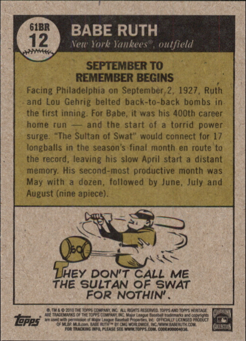 Topps Heritage Ruth Chase 61 2010 tú eliges - Imagen 25 de 31