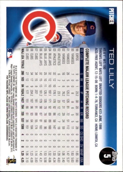 2010 Topps Opening Day #5 Ted Lilly back image