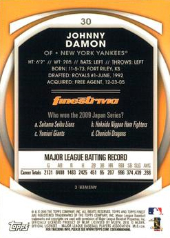 2010 Finest #30 Johnny Damon back image