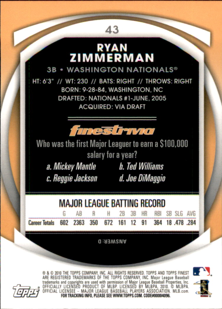 2010 Finest Baseball Card Pick (Base) - Picture 73 of 267