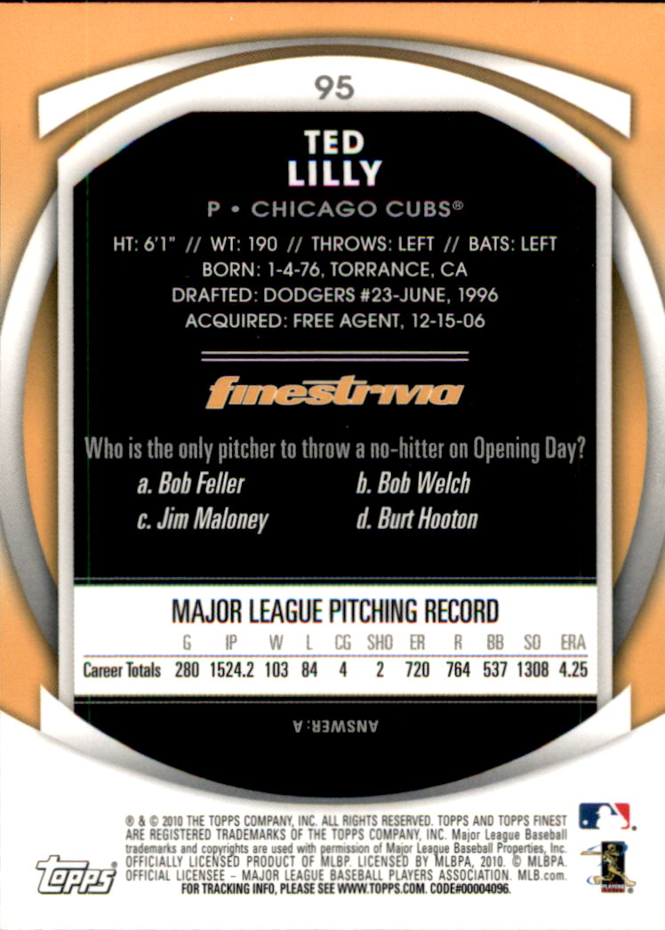 2010 Finest #95 Ted Lilly back image