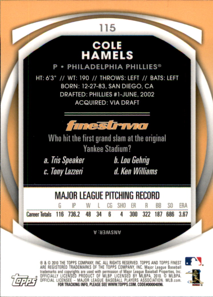2010 Finest Baseball Card Pick (Base) - Picture 199 of 267