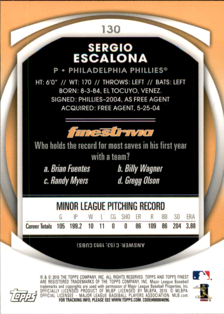 2010 Finest Baseball Card Pick (Base) - Picture 227 of 267