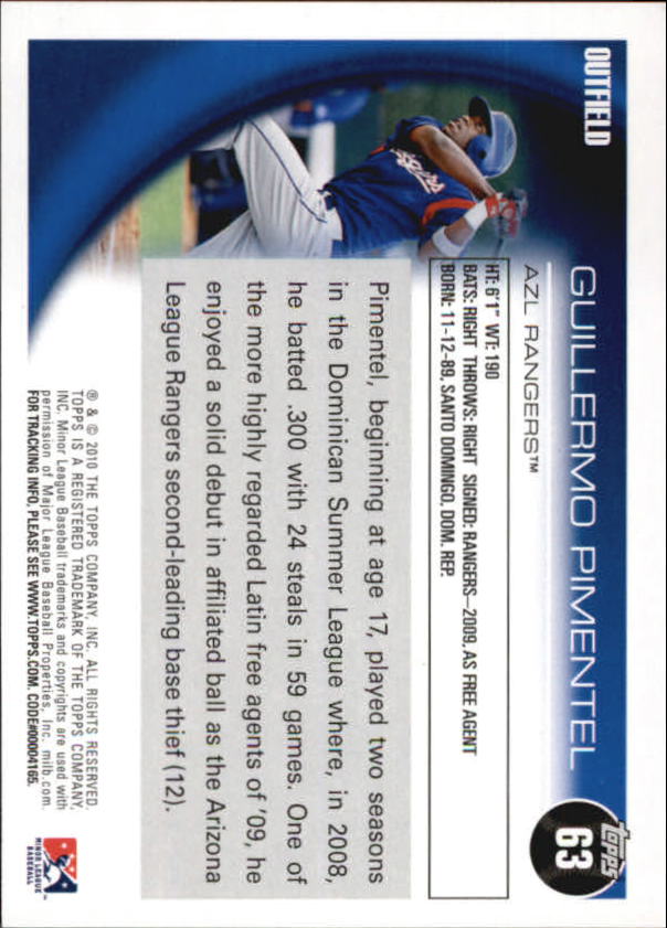 2010 Topps Pro Debut #63 Guillermo Pimentel back image