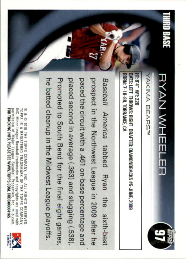 2010 Topps Pro Debut #97 Ryan Wheeler back image