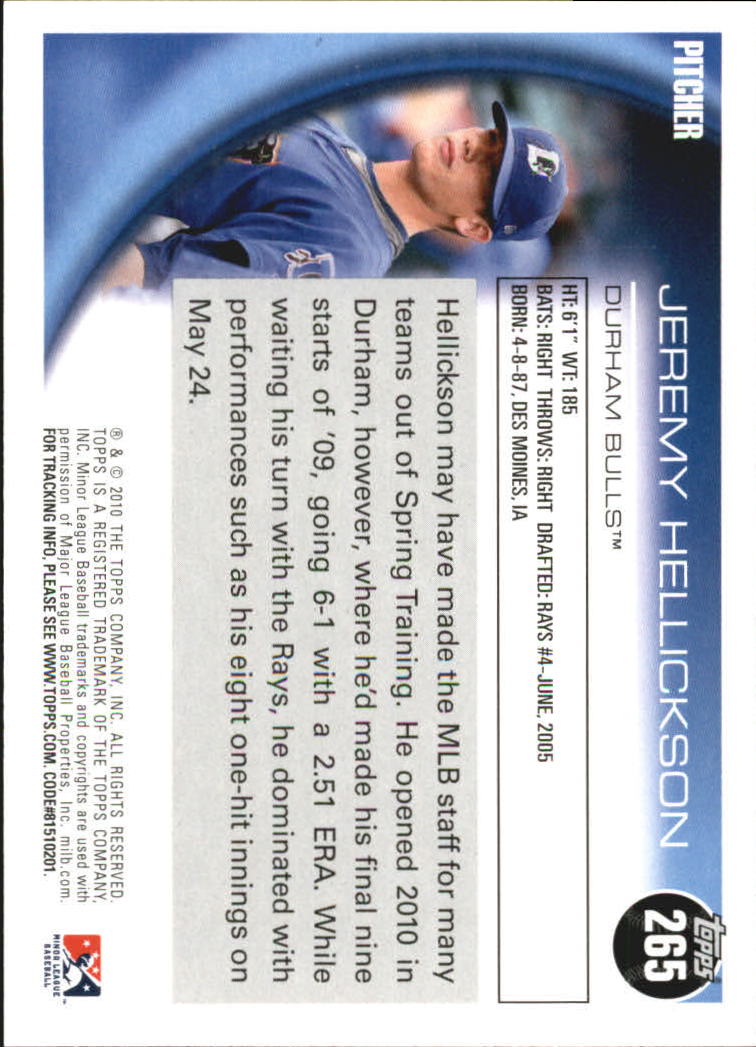 2010 Topps Pro Debut #265 Jeremy Hellickson back image