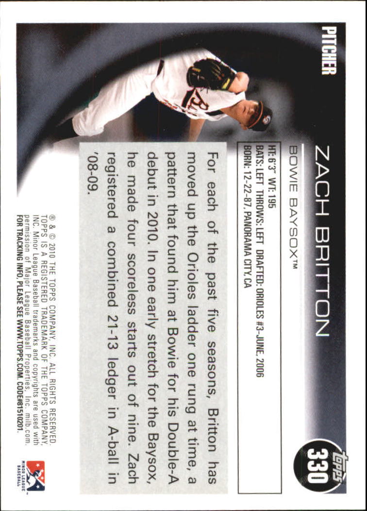 2010 Topps Pro Debut #330 Zach Britton back image