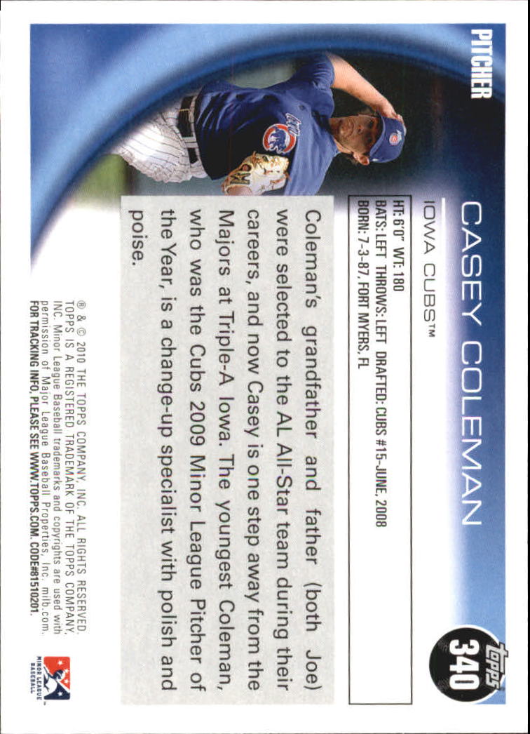 2010 Topps Pro Debut #340 Casey Coleman back image