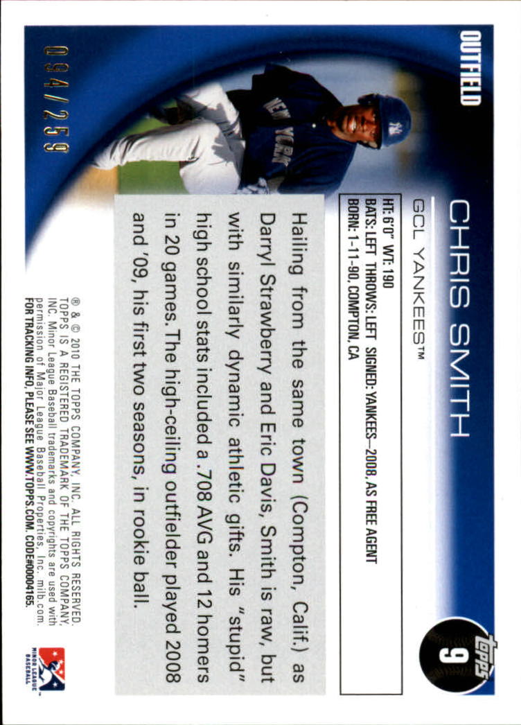 2010 Topps Pro Debut Blue #9 Chris Smith back image