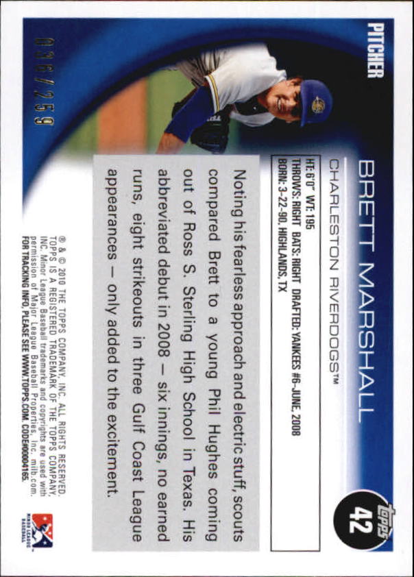 2010 Topps Pro Debut Blue #42 Brett Marshall back image