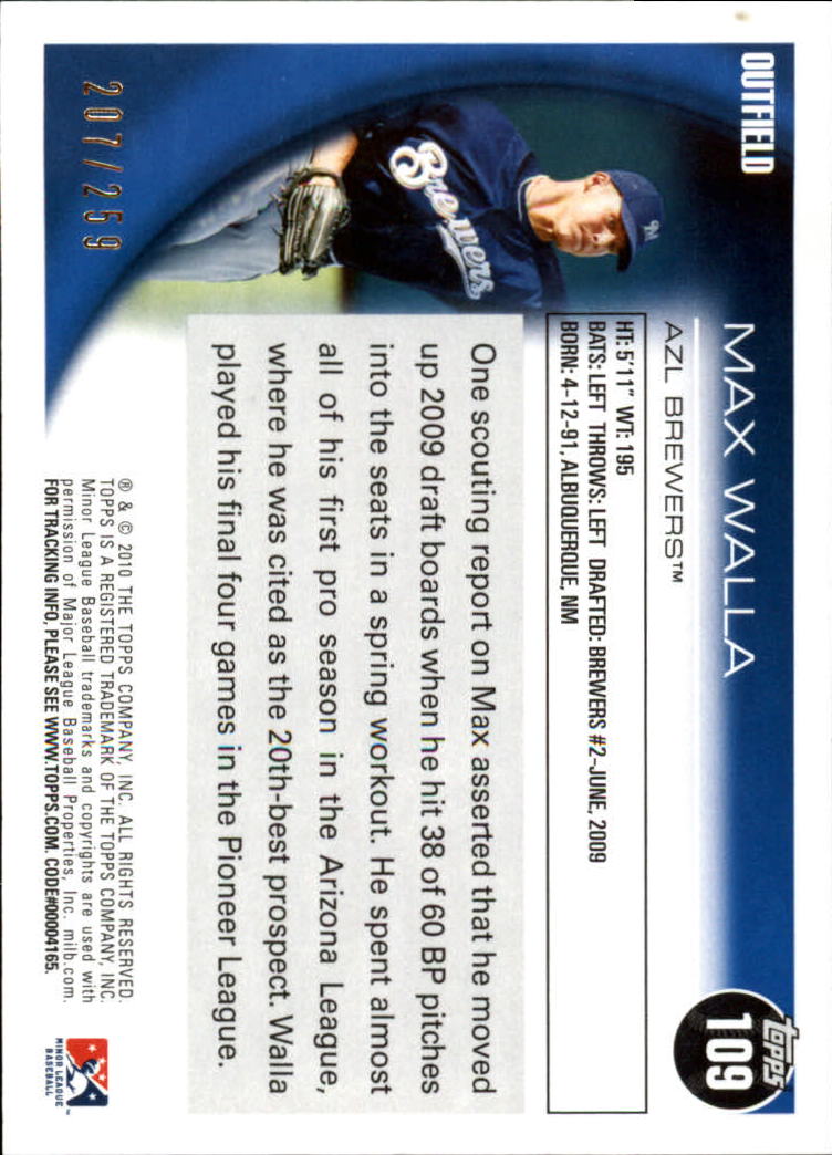 2010 Topps Pro Debut Blue #109 Max Walla back image