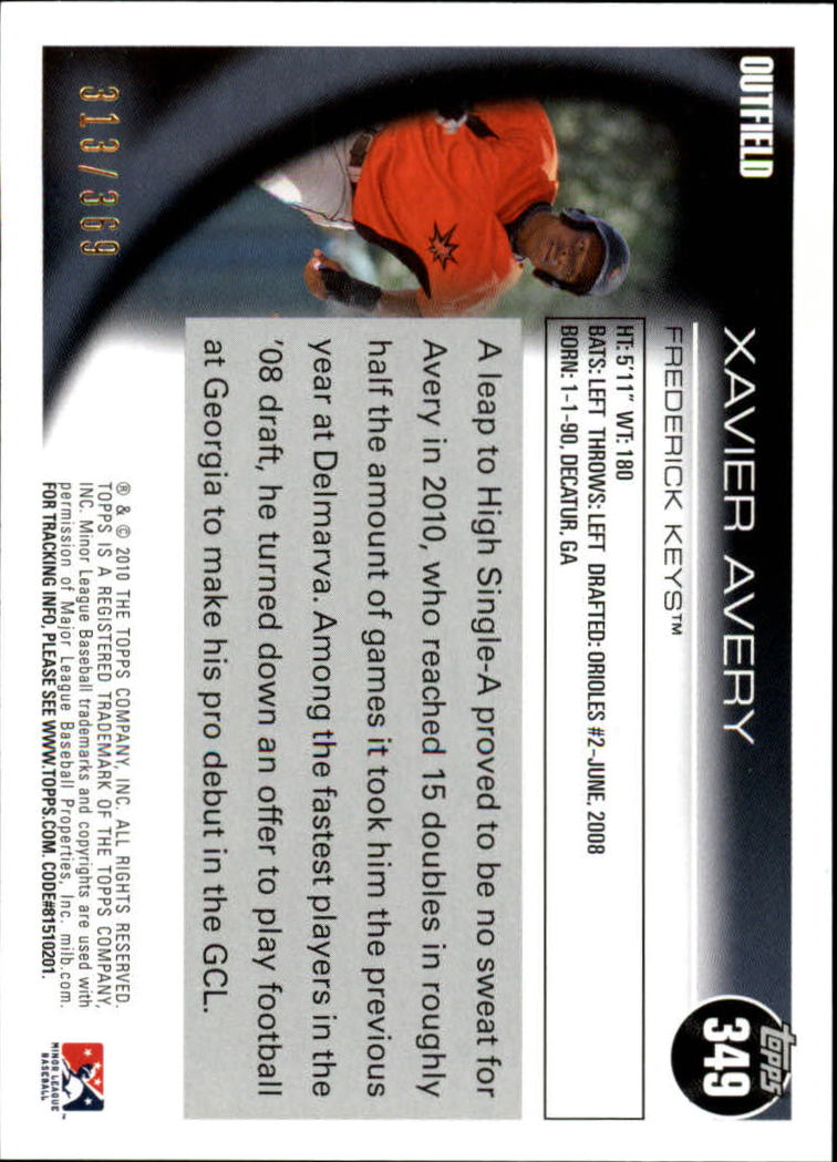 2010 Topps Pro Debut Blue #349 Xavier Avery back image