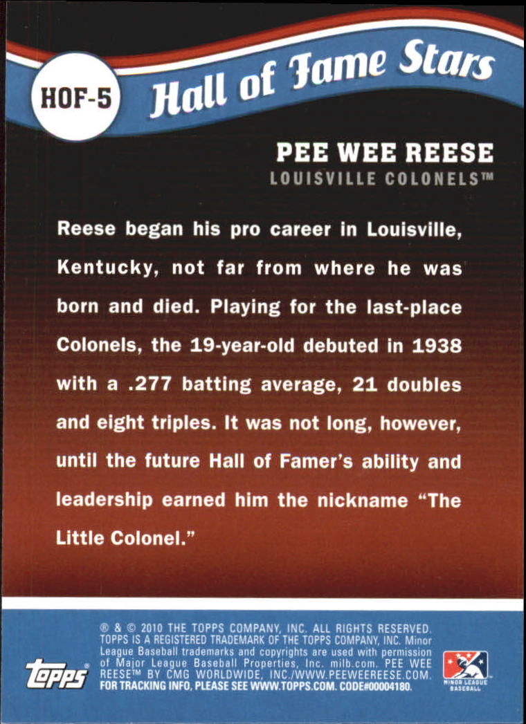 2010 Topps Pro Debut Hall of Fame Stars #HOF5 Pee Wee Reese back image