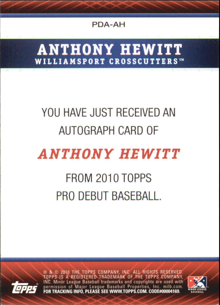2010 Topps Pro Debut Prospect Autographs #AH Anthony Hewitt back image