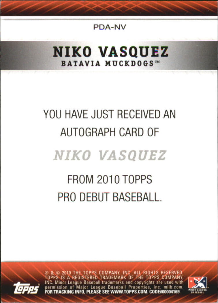 2010 Topps Pro Debut Prospect Autographs #NV Niko Vasquez back image
