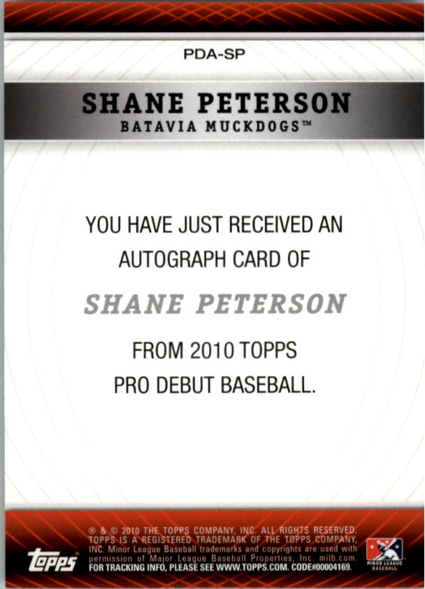 2010 Topps Pro Debut Prospect Autographs #SP Shane Peterson back image