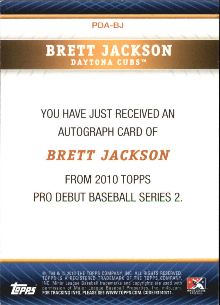 2010 Topps Pro Debut Prospect Autographs #BJ Brett Jackson S2 back image
