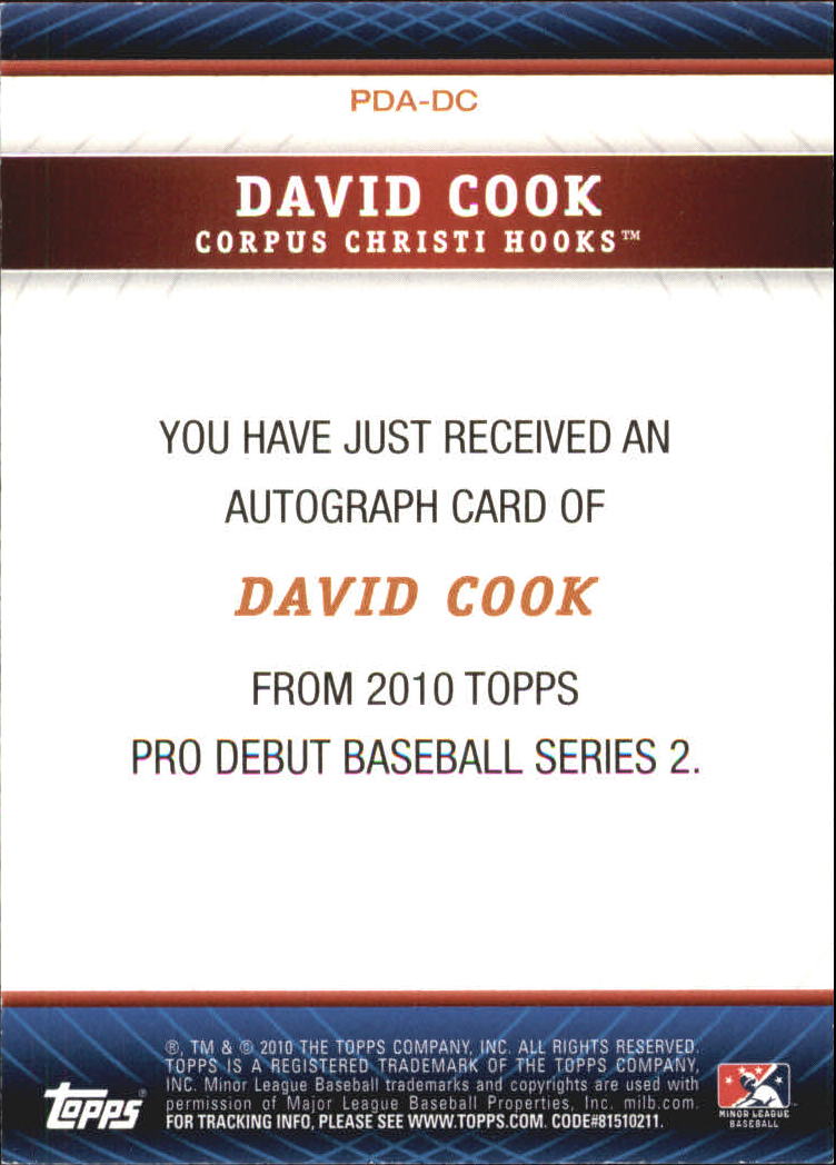 2010 Topps Pro Debut Prospect Autographs #DC David Cook S2 back image