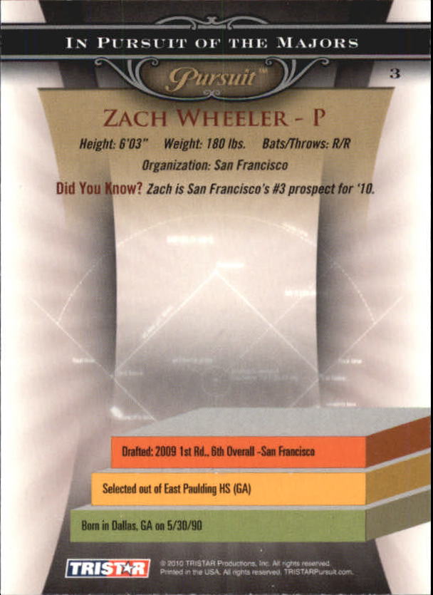 2010 TRISTAR Pursuit #3 Zach Wheeler back image