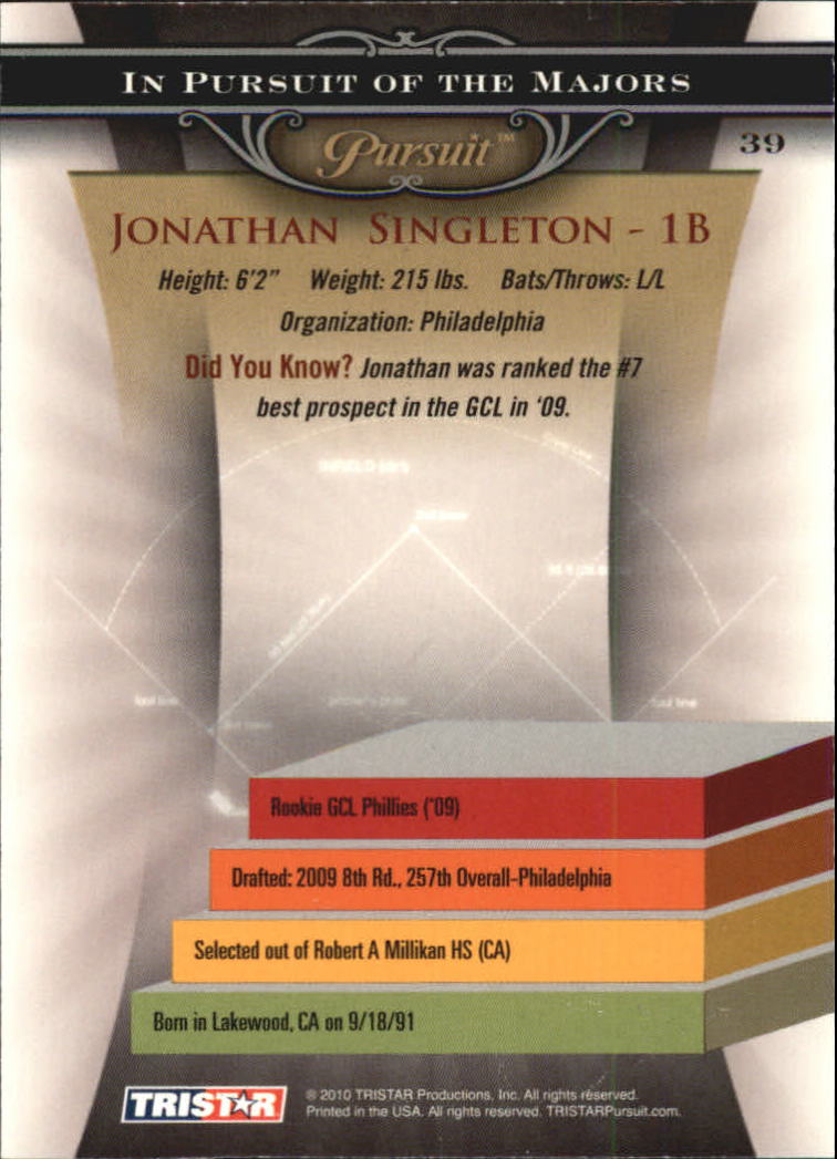 2010 TRISTAR Pursuit #39 Jonathan Singleton back image