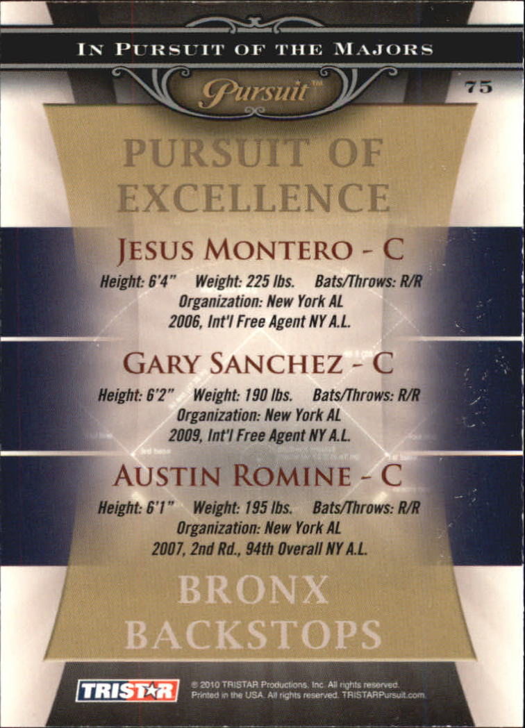 2010 TRISTAR Pursuit #75 Jesus Montero/Gary Sanchez/Austin Romine back image