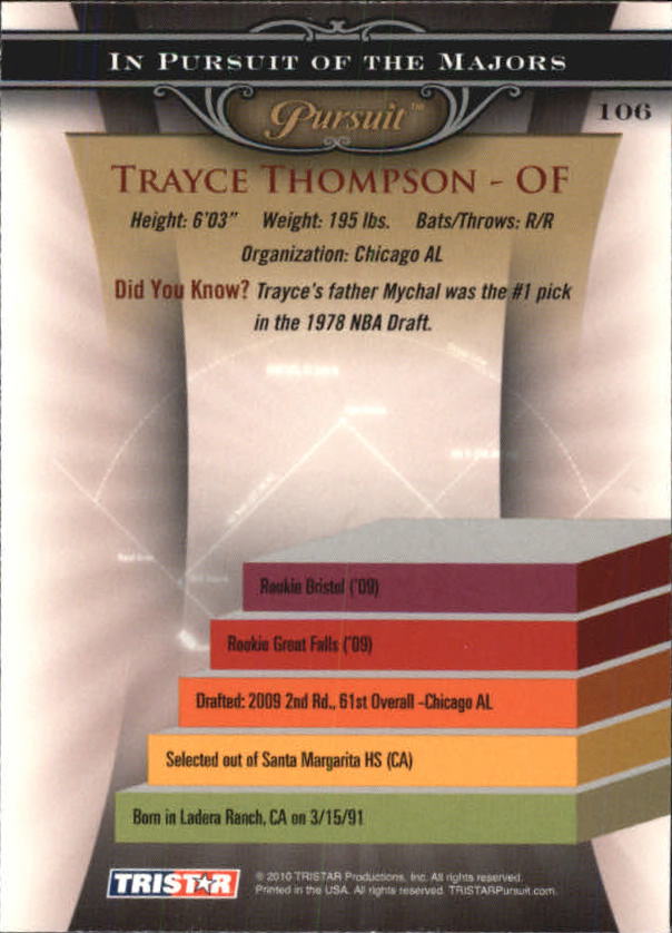 2010 TRISTAR Pursuit #106 Trayce Thompson back image