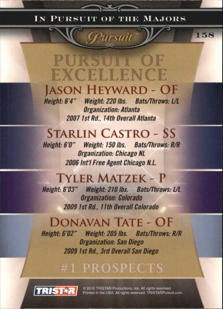 2010 TRISTAR Pursuit #158 Jason Heyward/Starlin Castro/Tyler Matzek/Donavan Tate back image