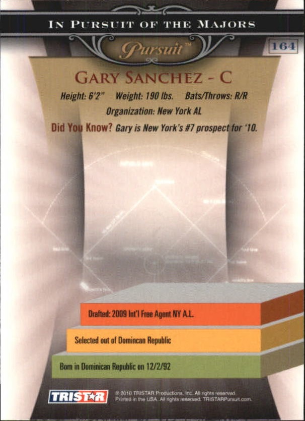 2010 TRISTAR Pursuit #164b Gary Sanchez VAR SP back image