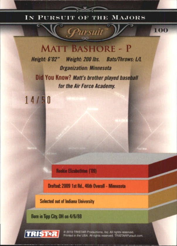 2010 TRISTAR Pursuit Gold #100 Matt Bashore back image