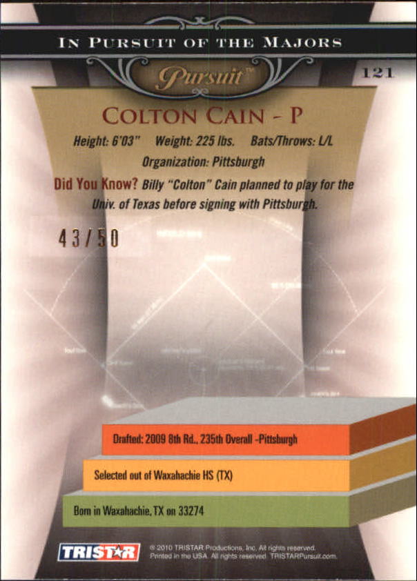 2010 TRISTAR Pursuit Gold #121 Colton Cain back image