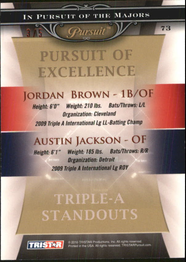 2010 TRISTAR Pursuit Red #73 Jordan Brown/Austin Jackson back image