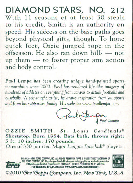 2010 Topps National Chicle #212 Ozzie Smith back image