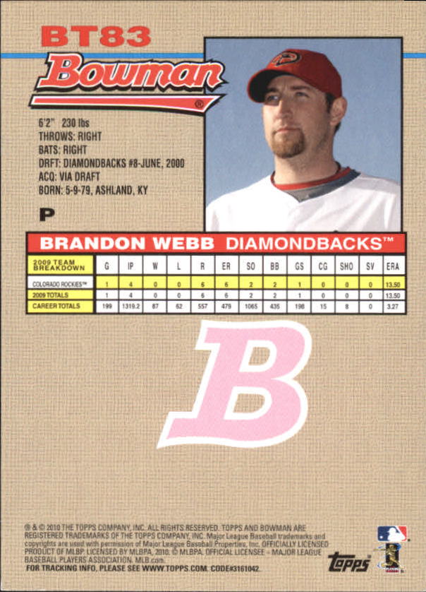 2010 Bowman 1992 Bowman Throwbacks #BT83 Brandon Webb back image